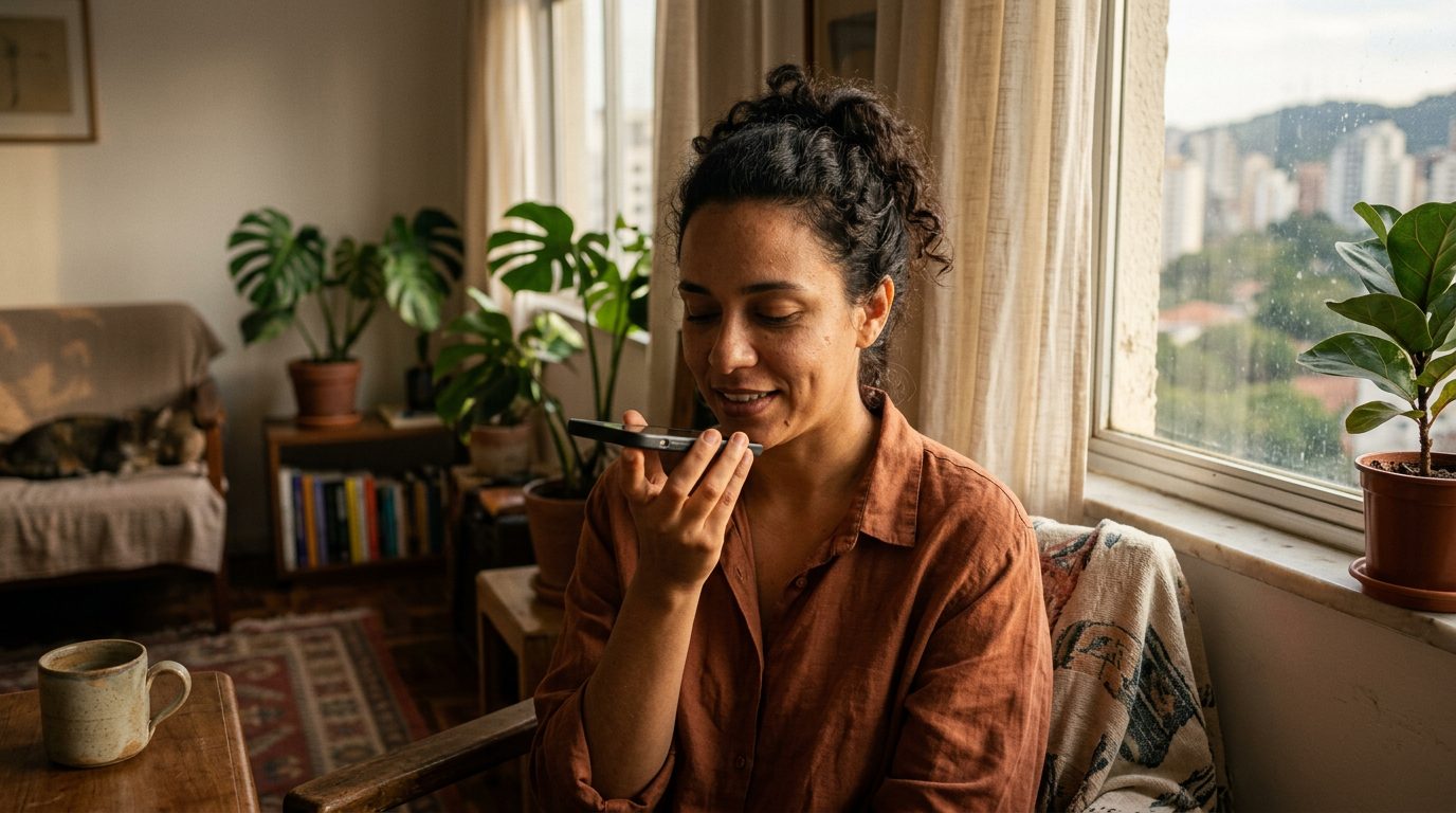 Estudante praticando inglês em casa